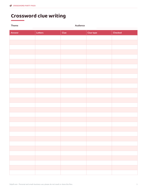 Preview of Printable Crossword Clue Worksheet